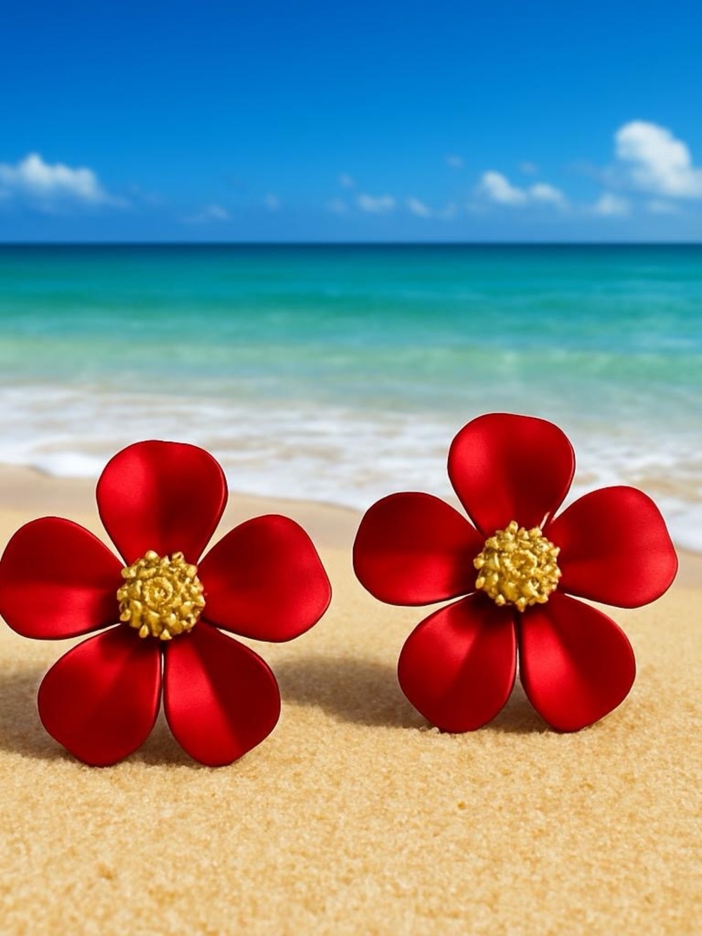 Metallic Red Petal Flowers Earrings